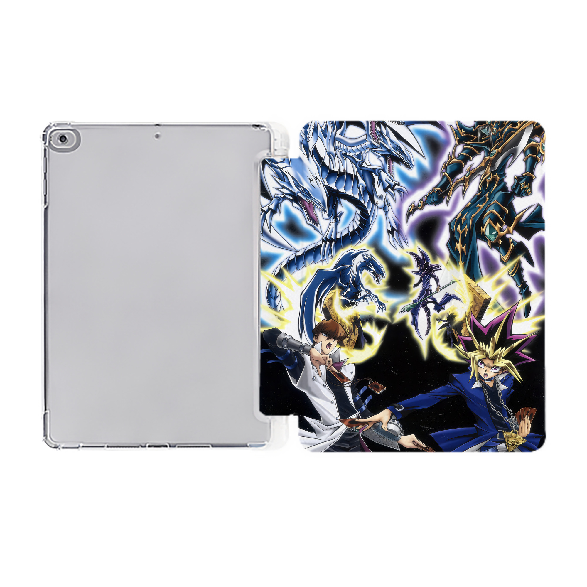 （画像用） 遊☆戯☆王 Yu-Gi-Oh! IPad ケース ペン収納付き 三つ折りスタンド PUレザー×シリコン 対応機種9.5/10.5/10.9インチ